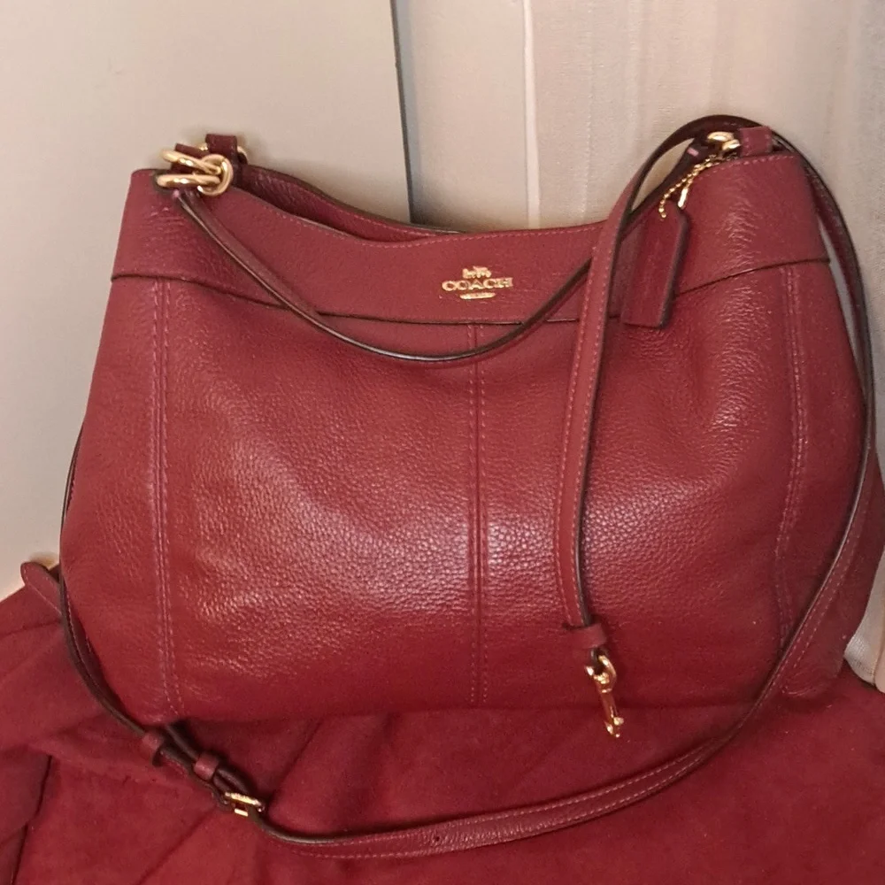 NEW Coach Lexy Pebble Soft Dark Red Leather Satchel Crossbody - Picture 3 of 9